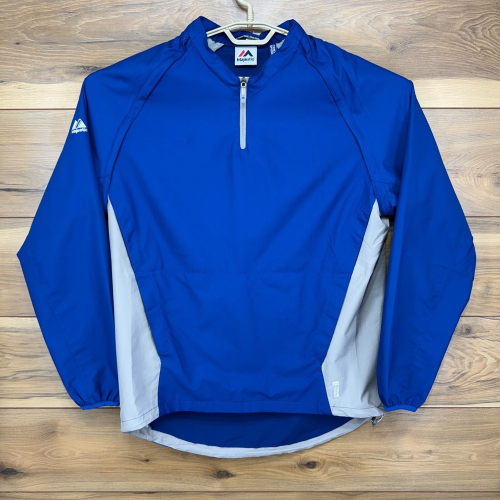 Majestic Baseball Gamer Jacket Mens Medium Blue Gray Long Sleeve Water Repellent